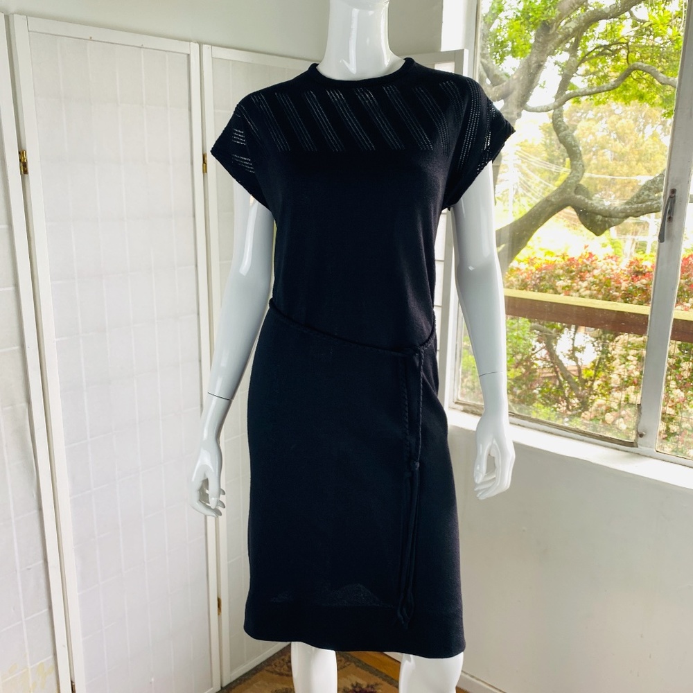 Vintage Castleberry Black Knit Dress Women's w/ Belt, 12.